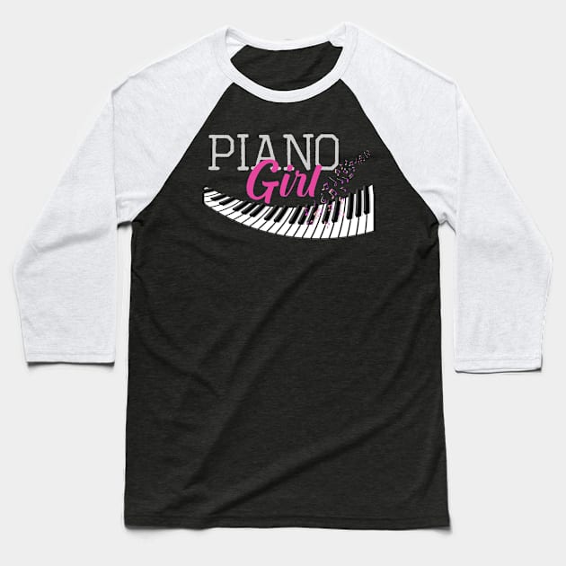 Funny Piano Keyboard Players Musical Instrument Piano Girl Baseball T-Shirt by Msafi